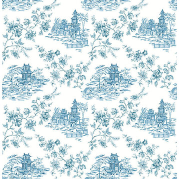 Asian Village Toile Wallpaper, Blue, Bolt