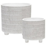 Sagebrook Home - S/2 Tribal Look Footed Planter 6/8", Ivory - An etched pattern with texture describes these planters. Looks great with a plant or without one.Sagebrook Home has been formed from a love of design, a commitment to service and a dedication to quality. They create and import fashion forward items in the most popular design styles. Backed with years of experience in the textile field, They are now providing a complete Home decor story. the combination of wall decor, furniture, lighting and Home accessories are all coordinated with textiles to provide a complete Home look. Sagebrook Home is committed to providing the best Home decor and accent pieces at value prices.