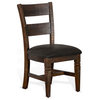 Dark Rustic Ladderback Dining Chair Padded Black Leather Seat