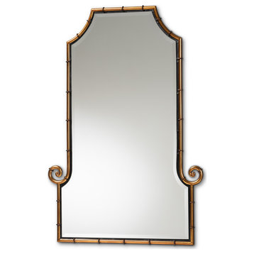 Layan Hollywood Style Gold Finished Metal Bamboo Inspired Accent Wall Mirror