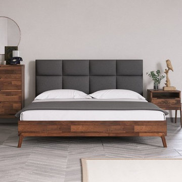 Romeo Mid Century King Bed - Grey