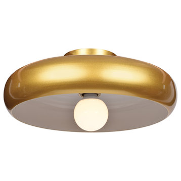 Bistro Round Colored LED Flush Mount, Gold and White, 15.75"