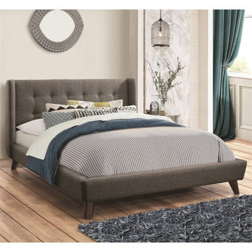 Coaster Carrington Button Tufted Upholstered Fabric Queen Bed in Gray