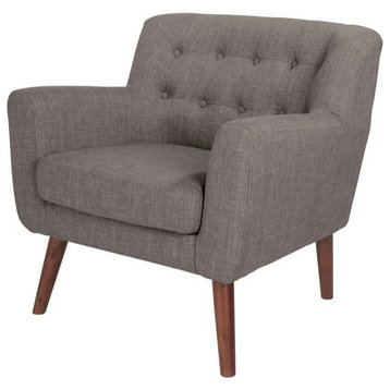 Mid Century Accent Chair, Angled Wooden Legs and Square Button Tufted Back, Gray