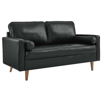 Modway Valour Modern Style Leather and Dense Foam Loveseat in Black Finish
