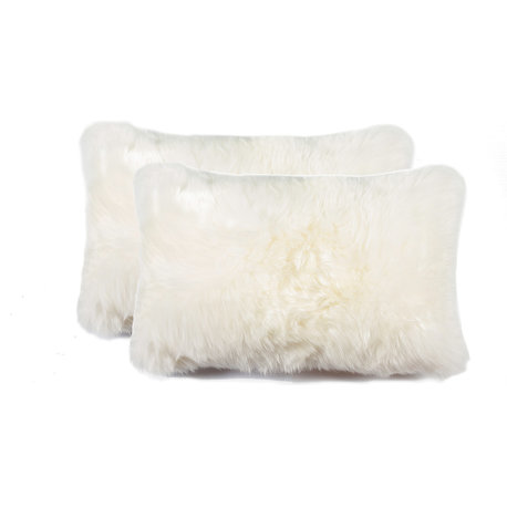 100% Sheepskin New Zealand Pillows, Set of 2, Natural, 12"x20"