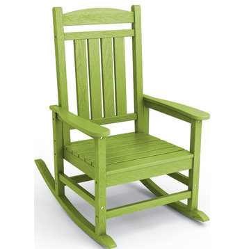 Traditional Outdoor Rocking Chair, Weather Resistant HDPE Frame, Pistachio Green