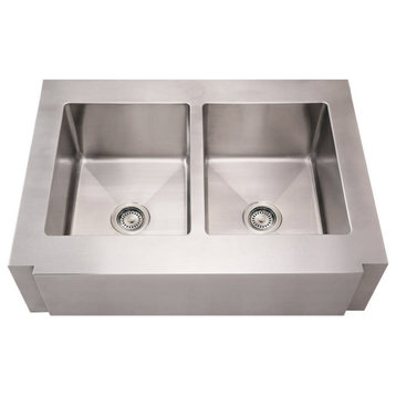 Whitehaus WHNCMAP3621EQ Commercial Double Bowl Undermount Sink - Brushed