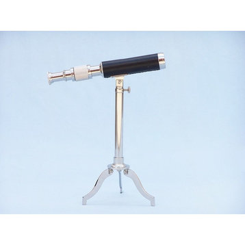 Telescope on Stand, Chrome With Leather, 17"