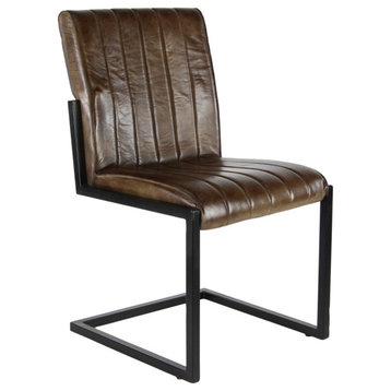 Brown Leather and Metal Vintage Dining Chair, 35 x 20 x 20