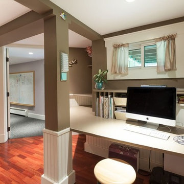 Custom Home Office Nook with Built-In Desk and Shelving – North Shore MA