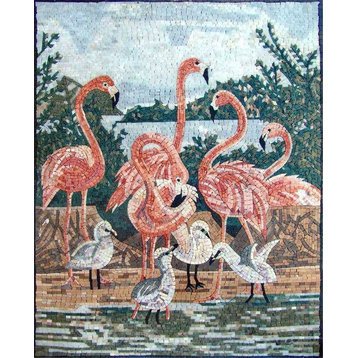 Animal Mosaic Designs, Pink Flamingo 59"x79"