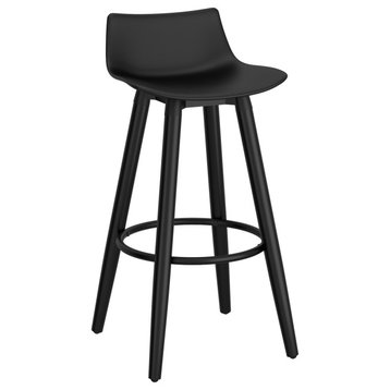Contemporary ABS Plastic and Wood 26" Counter Stool, Set of 2, Black