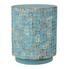 east at main east at mains brillion blue round coconut shell accent table side - Distressed End Tables east at main east at mains brillion blue round coconut shell accent table side - Distressed End Tables
