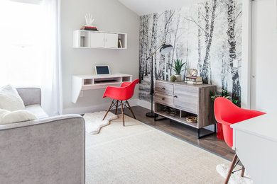 Inspiration for a small modern home office remodel in Dallas with gray walls