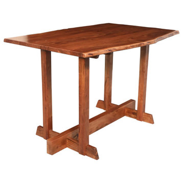 Live Edge Dining Table With Natural Acacia Wood Top and Base, Honey Gold