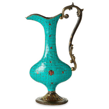 Beverage Pitcher, Brass and Turquoise