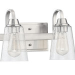 Craftmade - Grace 2-Light Bathroom Vanity Light in Brushed Polished Nickel - This 2-light bathroom vanity light from Craftmade is a part of the Grace collection and comes in a brushed polished nickel finish. It measures 14" wide x 8" high. Uses two standard dimmable bulbs. This light would look best in a bathroom. For indoor use.  This light requires 2 , . Watt Bulbs (Not Included) UL Certified.