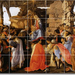 Picture-Tiles.com - Sandro Botticelli Religious Painting Ceramic Tile Mural #88, 60"x48" - Mural Title: Adoration Of The Magi2