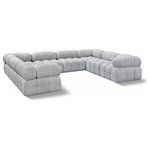 Meridian Furniture - Ames Boucle Fabric U-Shaped Modular Sectional, Grey, 8-Piece: 4 Armless Chair, 4 Corner Chair - Introduce a touch of modern sophistication to your living area with the exquisite Ames Boucle Fabric Sectional. With plush grey boucle fabric and unique design, it will elevate the visual appeal of your living space. This elegant and captivating sectional can be mixed and matched with other pieces from the collection to create an endless array of stunning looks. So, get ready to transform your living area into an inviting and stylish haven with the Ames Boucle Fabric Sectional.