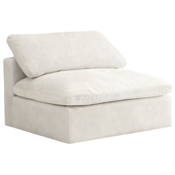 Cozy Velvet Upholstered Overstuffed Armless Chair, Cream
