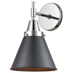INNOVATIONS LIGHTING - INNOVATIONS LIGHTING 447-1W-PC-M13-BK Caden 1 Light 9 inch Sconce - INNOVATIONS LIGHTING 447-1W-PC-M13-BK Caden 1 Light 9 inch SconceInnovations Lighting Caden 1 Light 9 inch Polished Chrome SconceMetal Finish (Body): Polished ChromeMetal Finish (Shade): Matte BlackMetal Finish (Canopy/Backplate): Polished ChromeMaterial: SteelShade Material: MetalDimension(in): 11.375(H) x 8(W) x 9.25(Ext)Backplate Dimension(in): 0.875(D) x 5(Dia)Shade Size(in): 6.125(H) x 8(Dia)Bulb: (1)60W Incandescent Medium Base(Not Included)Voltage: 120Dimmable: YesColor Temperature(Kelvin): 2200CRI: 99.9Lumens: 220Glass or Metal Shade Shape: ConeShade Fitter Measurement: 3.25 inch FitterADA Compliant: NoStyle: Retro, IndustrialUl Certification Type: Damp LocationWarranty: 2 Year Finish, Lifetime Electrical