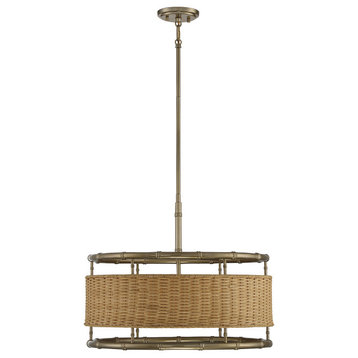 Arcadia 6-Light Pendant in Burnished Brass with Natural Rattan
