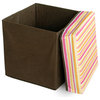 Pink & Yellow Stripes Square Foldable Storage Ottoman / Storage Boxes