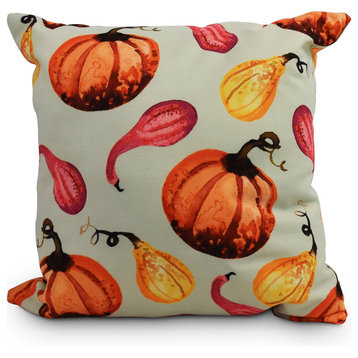 Gourds Galore Light Green Fall Print Outdoor Decorative Throw Pillow, 18"