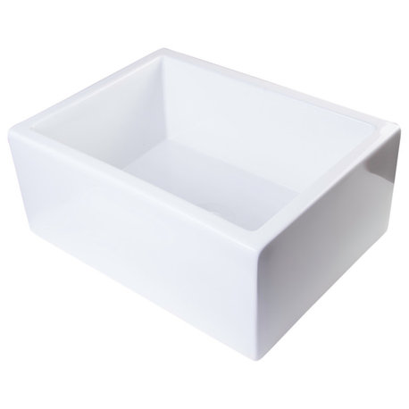 24" White Smooth Thick Wall Fireclay Single Bowl Farm Sink