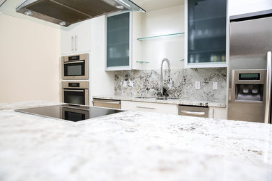 Contemporary White Kitchen in Houston Galleria (Designed by  Estrada Interior De