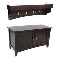 Alaterre Furniture - Shaker Cottage Tray Shelf Coat Hook, Cabinet Bench Set, Charcoal Gray, Espresso - Hall Trees