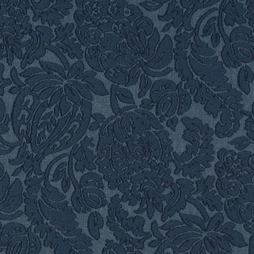 Blue Large Scale Floral Woven Matelasse Upholstery Grade Fabric By The Yard