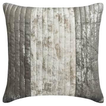 Grey Velvet Textured, Foil & Quilted 14"x14" Throw Pillow Cover - Grey Foil Dusk