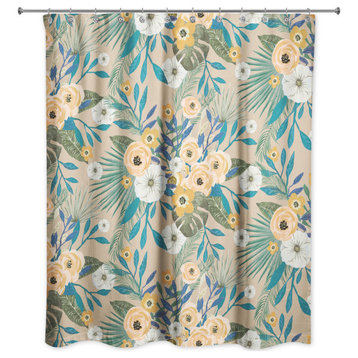Beige Tropical Floral 71 x 74 Shower Curtain