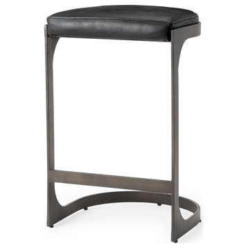 Tyson 17L x 18W x 28H Black Leather With Metal Frame Counter Stool