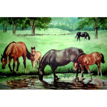 Custom Printed Rugs Horse Pond Doormat Rug, Green, 18x30"
