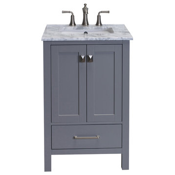 Eviva Aberdeen 24" Gray Transitional Bathroom Vanity w/ White Carrara Top