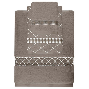 Sparkles Home Rhinestone 3 Piece Towel Set with X - Design - Taupe
