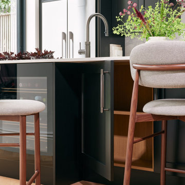 Black Shaker Kitchen with Silver Accents