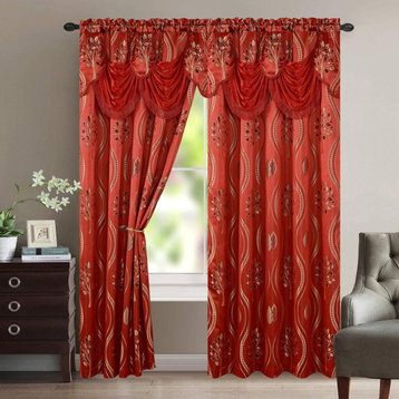 Set of 2 Aurora Curtain Drapery Panel With Attached Valance 84 Long, Rust, Set o