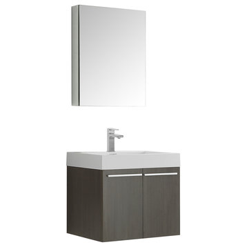 Fresca Alto 23" Gray Oak Wall Hung Modern Bathroom Vanity With Medicine Cabinet