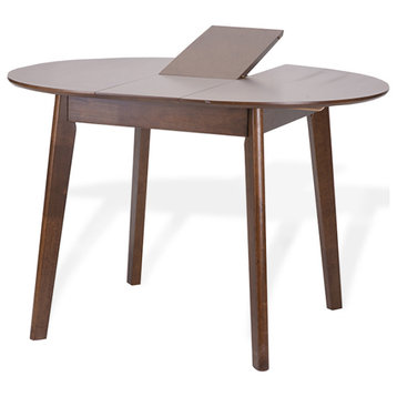Extendable Round Dining Room Table Modern Solid Wood, Medium Brown