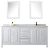 Daria 80" Double Vanity, White, Top, Medicine Cabinets, Brushed Gold Trim