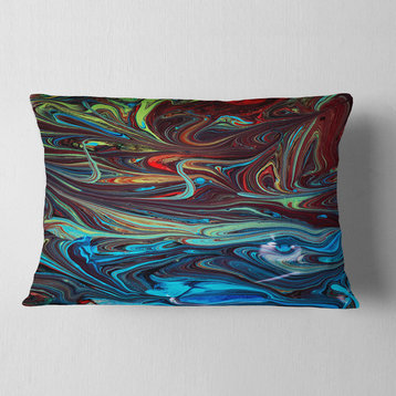 Red Blue Abstract Acrylic Paint Mix Abstract Throw Pillow, 12"x20"