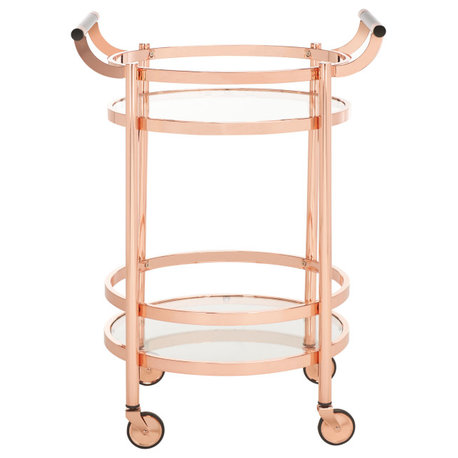 Safavieh Sienna 2 Tier Round Bar Cart, Rose Gold, 23.8"x19.9"x34"