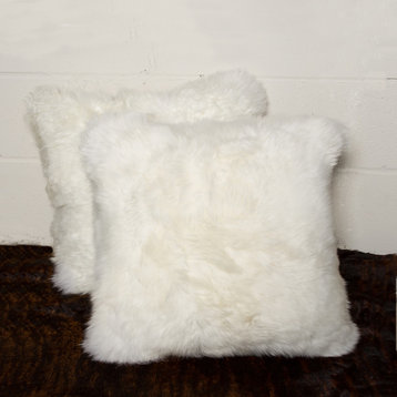 100% Sheepskin New Zealand Pillows, Set of 2, Natural, 18"x18"