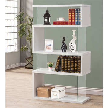 Coaster 4 Shelf Asymmetrical Snaking Contemporary Wood Bookcase in White