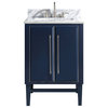 Avanity Mason 24 in. Vanity in Navy Blue/Silver and Carrara White Marble Top