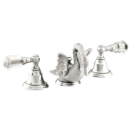 Antarctica Swan widespread bathroom sink faucet with Swarovski. Luxury taps, Bright Chrome